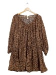 Vorschaubild 1 von Freizeitkleid Damen Gr. 36 S Braun Animal-Print Viskose V-Ausschnitt
