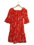 Vorschaubild 2 von Carmenbluse Off-Shoulder Rot Blumenmuster Volants Gr. 38