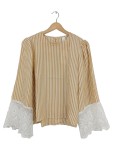 Vorschaubild 1 von Bluse gestreift mit Spitze an den Ärmeln gelb weiß Gr. 38 M