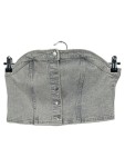 Vorschaubild 1 von DIVIDED Denim Bustier Top Grau Washed Jeans Oberteil Gr. 38