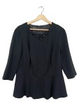Vorschaubild 1 von Bluse Schwarz Gr. 42 Elegant mit Schmucksteinen Peplum Rundhals