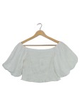 Vorschaubild 1 von Damen Bluse Top weiß Crinkle Look Puffärmel Raffung Gr. 38 M