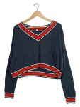 Vorschaubild 1 von Pullover Damen Gr. 38 M Streifen V-Ausschnitt Preppy Blau Freizeit