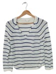 Vorschaubild 1 von Damen Pullover Strickpullover Gestreift V-Ausschnitt Weiß Blau Gr. 34 XS