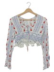 Vorschaubild 1 von Bluse Crop Top Gr. 32 XXS Mehrfarbig Blumenmuster Boho Fransen Viskose
