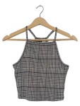 Vorschaubild 1 von Crop Top Damen Gr. 34 XS Schwarz Weiß Kariert Hahnentritt Muster