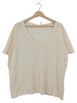 Vorschaubild 1 von Damen T-Shirt V-Ausschnitt Beige Leinen Gr. 38 M Basic Kurzarm