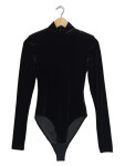 Vorschaubild 1 von Body Damen Gr. 36 S Schwarz Langarm Stehkragen Samt Elegant
