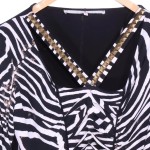 Vorschaubild 3 von Damen Abendkleid Zebra-Print Nieten V-Ausschnitt Langarm Gr. 38/M Schwarz