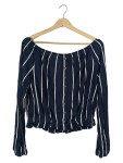 Vorschaubild 1 von Damen Bluse Off Shoulder Gestreift Knopfleiste Blau Weiss Gr. 38 M