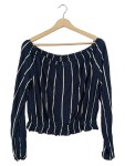 Vorschaubild 2 von Damen Bluse Off Shoulder Gestreift Knopfleiste Blau Weiss Gr. 38 M