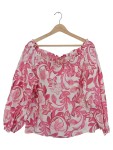 Vorschaubild 1 von Bluse Damen Langarm Blumenmuster Pink Raffungen Lyocell Gr. 42 XL