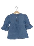 Vorschaubild 2 von Jeanskleid Kinder Blau Gr. 98 Baumwolle Uni Casual Freizeit Stickerei