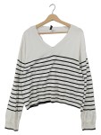 Vorschaubild 1 von Pullover Damen Langarm Gestreift Weiß Viskose Gr. 38 M Casual
