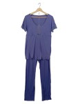 Vorschaubild 1 von Schlafanzug Damen Gr. 40/L Blau Baumwolle Uni Feminin Freizeit Spitze