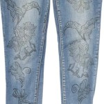 Vorschaubild 5 von Skinny Fit Jeans Damen Blumenstickerei Blau Gr. 34