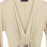 Vorschaubild 3 von Elegantes Cocktailkleid Beige Gr. M/38 Wickeloptik Viskose Midikleid