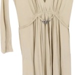 Vorschaubild 4 von Elegantes Cocktailkleid Beige Gr. M/38 Wickeloptik Viskose Midikleid