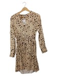 Vorschaubild 1 von Hemdblusenkleid Damen Beige Animal Print Raffungen Midikleid Gr. 36 S