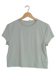 Vorschaubild 1 von T-Shirt Damen Basic Kurzarm Oberteil Grün Gr. 42 XL Uni Minimalistisch