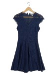 Vorschaubild 1 von Spitzenkleid Damen Gr. 34 XS Blau Kurzarm Midikleid