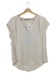 Vorschaubild 1 von Bluse Damen Beige Kurzarm Gr. 38 M Uni Falten Freizeit Polyester