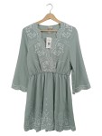 Vorschaubild 1 von Sommerkleid Damen Midikleid Blumen Bestickt Boho Grün Gr. 38 M