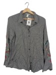Vorschaubild 1 von Bluse Damen Langarm Baumwolle Blumenmuster Stickerei Schwarz Gr. 42 XL
