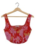 Vorschaubild 1 von Bikini-Oberteil Damen Gr. 38/M Rot Polyester Blumenmuster Feminin Ärmellos