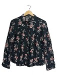Vorschaubild 1 von Hemdbluse Damen Langarm Blumenmuster Schwarz Viskose Gr. 36 S Knopfleiste
