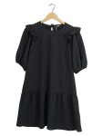 Vorschaubild 1 von Freizeitkleid Damen Midikleid Schwarz Rüschen Bindeverschluss Gr. 36 S