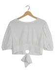 Vorschaubild 1 von Damen Bluse Weiß Cropped Cut-Outs Bindeverschluss Gr. 40