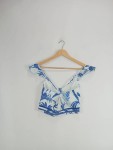 Vorschaubild 2 von Bikini Oberteil Damen Rüschen Knopfleiste Floral Baumwolle Blau Gr. 34 XS