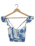 Vorschaubild 1 von Bikini Oberteil Damen Rüschen Knopfleiste Floral Baumwolle Blau Gr. 34 XS