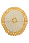 Vorschaubild 1 von Vintage Runde Tischdecke mit Spitze & Stickerei | Gelb Beige Stoff
