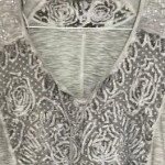 Vorschaubild 3 von Damen Langarmshirt Gr. 38/M Grau Blumenmuster Pailletten Casual