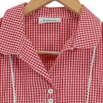 Vorschaubild 5 von Damen Trachtenbluse Gr. 38 Rot Weiß Kariert Spitze Baumwolle