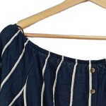 Vorschaubild 4 von Damen Bluse Off Shoulder Gestreift Knopfleiste Blau Weiss Gr. 38 M