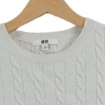 Vorschaubild 4 von Pullover Damen Weiß Gr. 36/S Baumwolle Zopfstrickmuster Klassisch Kurzarm