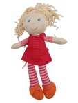Vorschaubild 1 von Handpuppe Stoffpuppe blonde Haare rotes Kleid gestreifte Strumpfhose