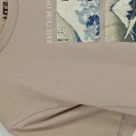 Vorschaubild 5 von T-Shirt Damen Gr. 34/XS Beige Baumwolle Grafisch Casual Kurzarm Freizeit