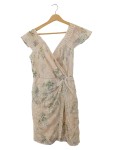 Vorschaubild 1 von Spitzenkleid Damen Beige Blumenmuster Kurzarm Midikleid Gr. 36 S