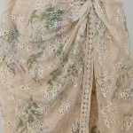 Vorschaubild 5 von Spitzenkleid Damen Beige Blumenmuster Kurzarm Midikleid Gr. 36 S