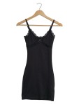 Vorschaubild 1 von Damen Strickkleid Minikleid Spitze Schleife Schwarz Gr. 32 XXS