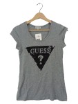 Vorschaubild 1 von T-Shirt Damen Kurzarm Grau Logo-Print Pailletten Gr. 34 XS Casual