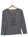 Vorschaubild 1 von Langarmshirt Damen Grau Logo Strass Baumwolle Gr. 42 XL Freizeit Shirt