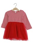 Vorschaubild 1 von Festliches Kleid Mädchen Gr. 86 Rot Gestreift Langarm Rüschen Baumwolle