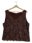 Vorschaubild 1 von Damen Top Spitze Pailletten Dunkelbraun Gr. 48 V-Ausschnitt Elegant