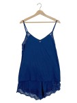Vorschaubild 1 von Schlafanzug Damen Blau Gr. 38/M Viskose Uni Feminin Freizeit Spitze