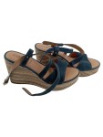 Vorschaubild 1 von Wedges Damen Gr. 38 Blau Leder Schnalle 10 cm Casual Freizeit Uni